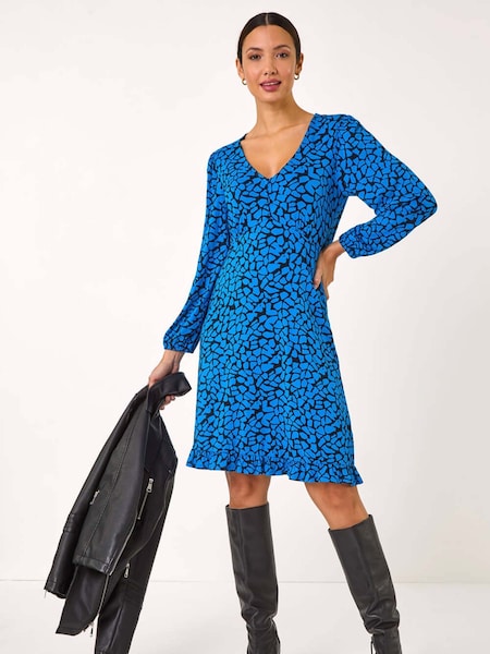 Roman Blue Abstract V-Neck Short Dress (AR9403) | €60