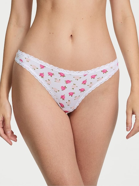 Victoria's Secret White Soft Peonies Thong Cotton Lace Waist Knickers (AR9431) | €10.50