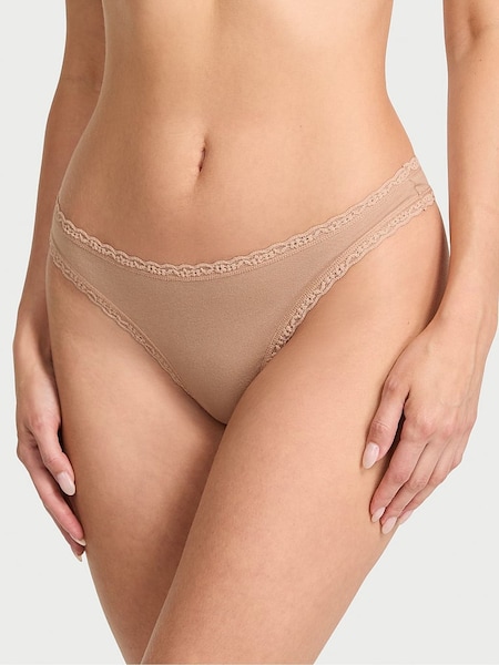 Victoria's Secret Praline Nude Thong Cotton Lace Waist Knickers (AR9438) | €10.50