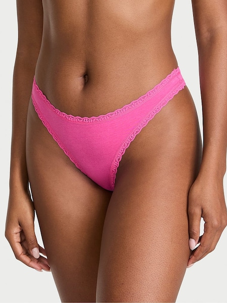 Victoria's Secret Ultra Pink Thong Cotton Lace Waist Knickers (AR9441) | €10.50
