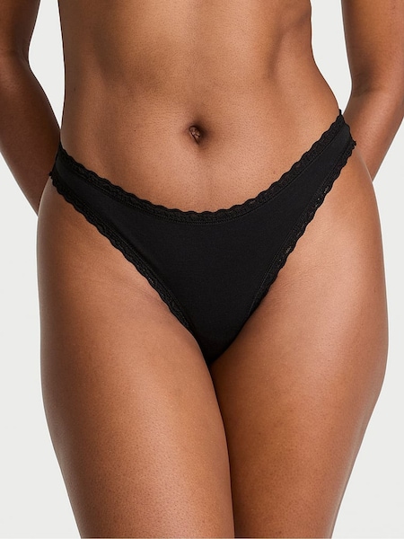 Victoria's Secret Black Thong Cotton Lace Waist Knickers (AR9445) | €10.50