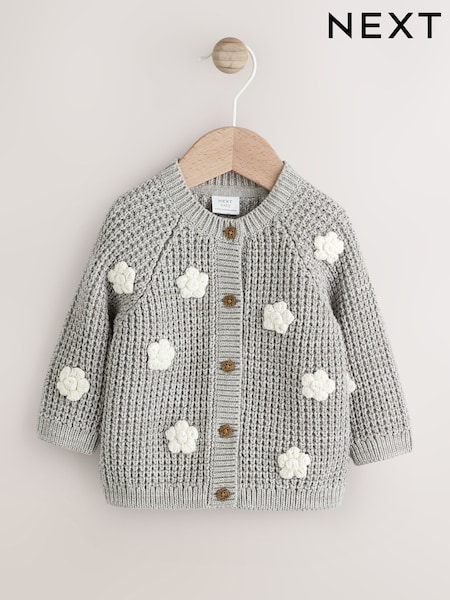 Grey Crochet Flowers Knitted Baby Cardigan (0mths-3yrs) (AR9487) | €20 - €22.50