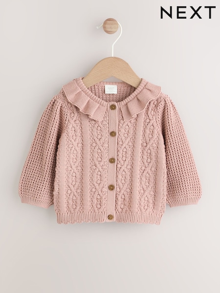 Pink Knitted Frill Collar Baby Cardigan (0mths-2yrs) (0mths-2yrs) (AR9488) | AED76 - AED86