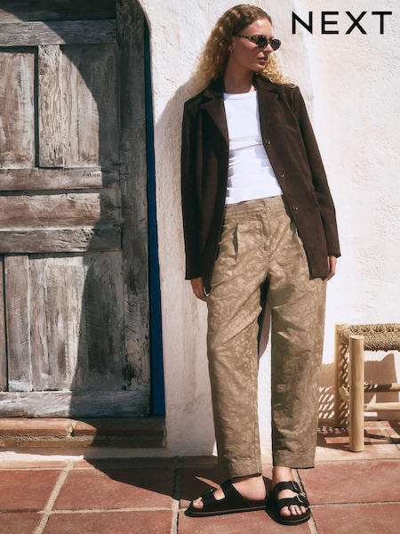 Brown 100% Cotton Jacquard Barrel Trousers (AR9506) | €56