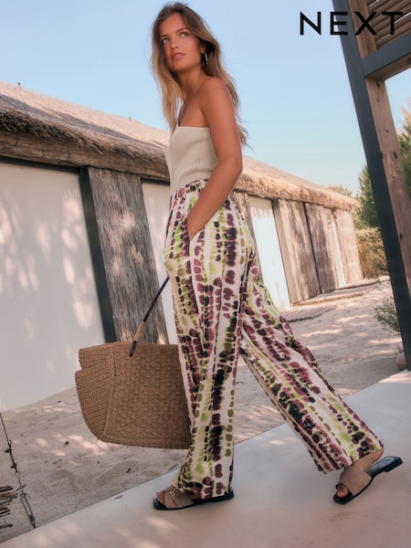 Tie Dye Crinkle Satin Wide Leg Trousers (AR9514) | €17