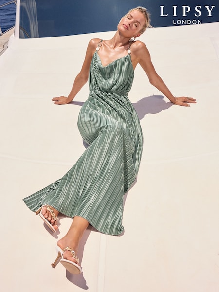 Lipsy Blue Shell Trim Strappy Plisse Cowl Neck Maxi Dress (AR9542) | 5,287 UAH