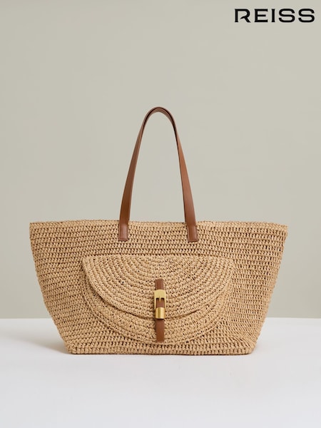 Reiss Natural Aurora Flap-Pocket Raffia Tote Bag (AR9562) | €270