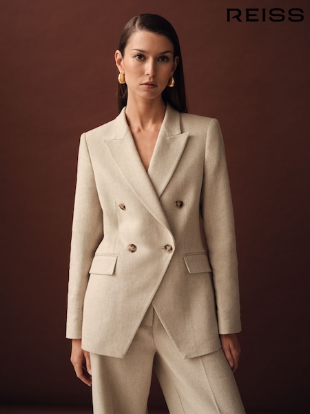 Нейтральный - Reiss Devon Linen-Blend Double-Breasted Suit Jacket (AR9572) | €426