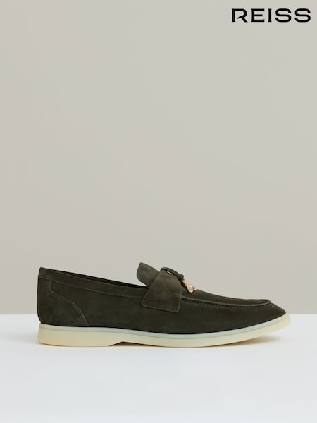 Reiss Dark Olive Green Price Suede Slip On Tassel Loafers (AR9581) | SGD 518