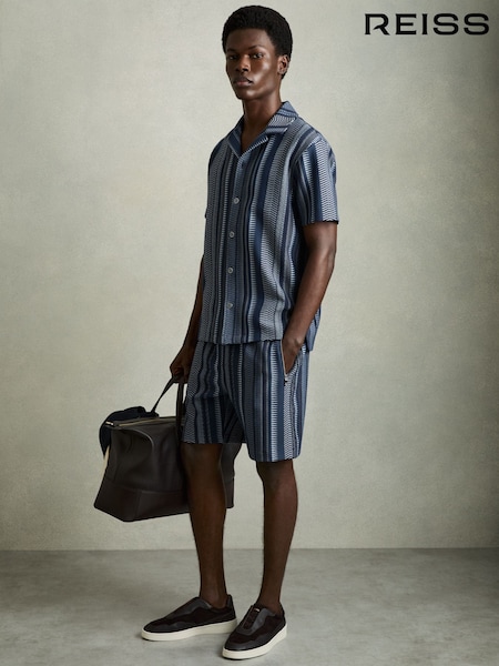 Reiss Navy River Aztec-Stripe Drawstring Shorts (AR9582) | €134