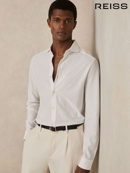 Reiss White Hayes Cotton-Jersey Stripe-Jacquard Shirt (AR9587) | ₪642