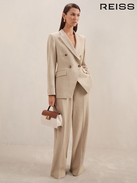 Reiss Neutral Devon Petite Linen-Blend Double-Breasted Suit Jacket (AR9604) | €406