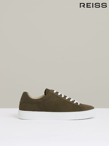 Reiss Olive Green Finley Nubuck-Leather Low-Top Trainers (AR9605) | AZN 346