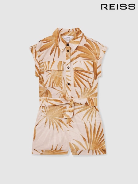 Reiss Zoey Cotton-Linen Palm-Print Playsuit (AR9608) | ‏576 د.إ.‏