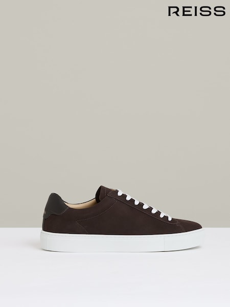 Reiss Dark Chocolate Brown Finley Nubuck Nubuck-Leather Low-Top Trainers (AR9610) | €95