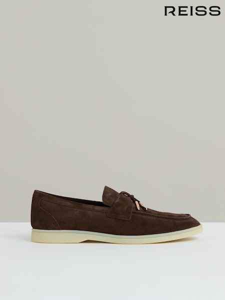 Dark Tobacco Brown - Reiss Price Suede Slip On Tassel Loafers (AR9616) | €286
