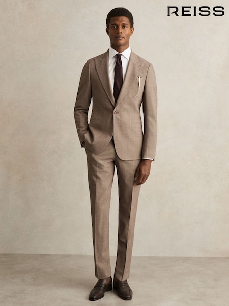 Reiss Brown Belmont Sb Single-Breasted Textured Blazer Slim-Fit With Wool (AR9630) | €499