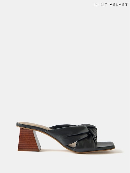 Mint Velvet Black Leather Knot Sandals (AR9650) | $210
