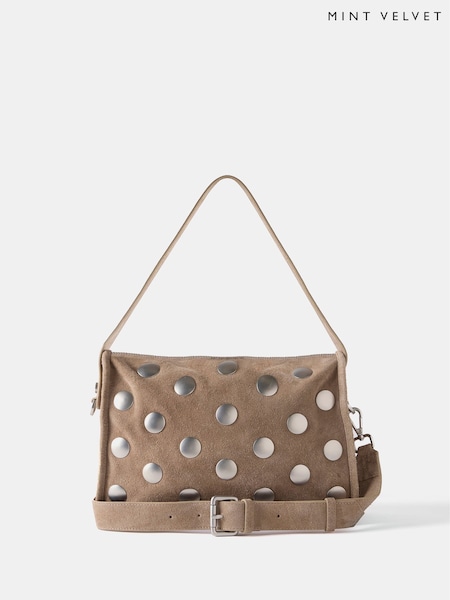 Mint Velvet Cream Suede Studded Shoulder Bag (AR9651) | $245