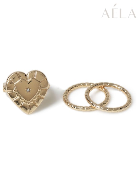 Aela Gold Tone Heart Charm Rings Multipack (AR9741) | €18