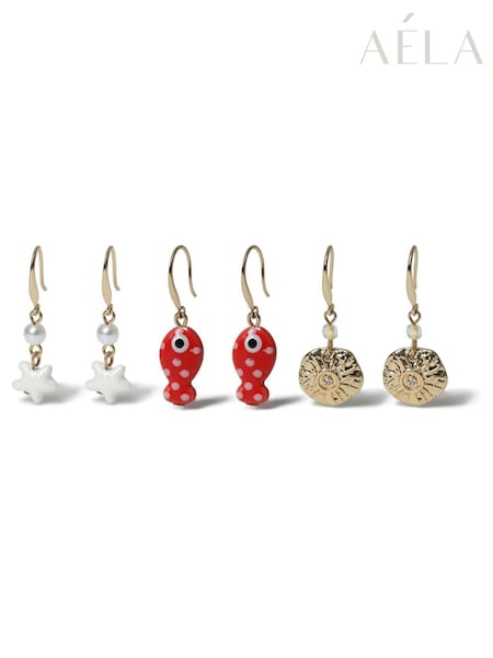 Aela Gold Tone Sealife Drop Earrings 3 Pack (AR9745) | €20
