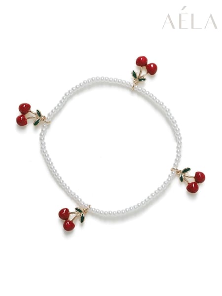 Aela Pearl Cherry Stretch White Anklet (AR9750) | €14