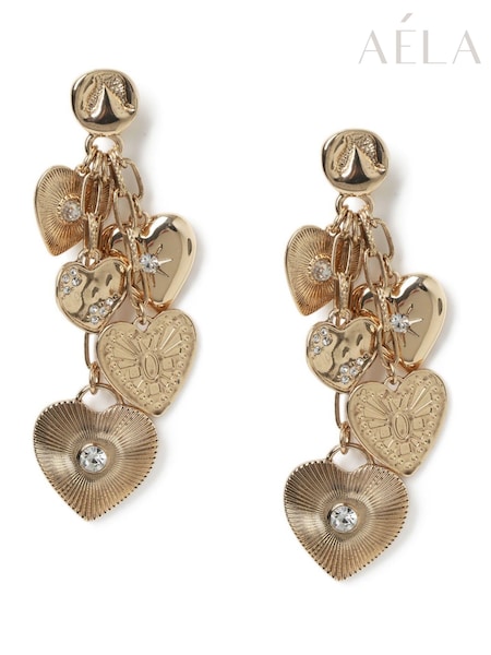Aela Gold Tone Heart Charm Drop Earrings (AR9754) | 104 LEI