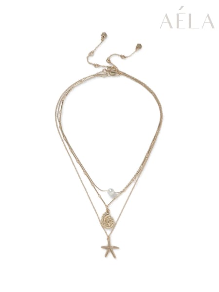 Aela Gold Tone Starfish Shell Multirow Necklace (AR9764) | €24