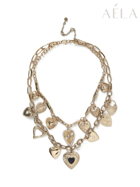 Aela Gold Tone Layered Heart Charm Necklace (AR9768) | €50