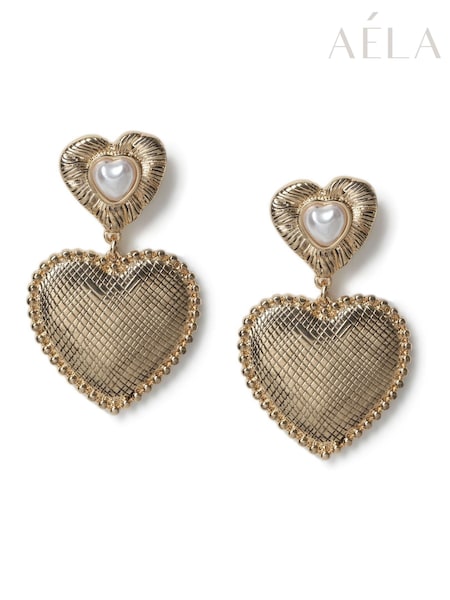 Aela Gold Tone Heart Drop Earrings (AR9788) | AED58