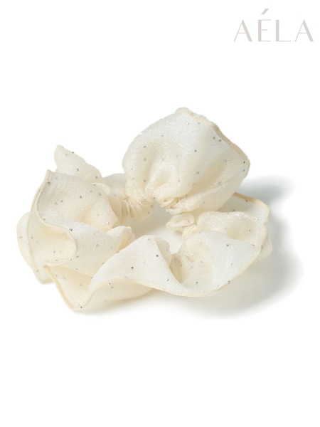Aela Oversized Cream Sparkle Organza Scrunchie (AR9789) | €14
