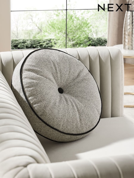 Black Round Aubrey Tweed Velour Trim Cushion (AR9799) | €24