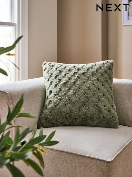 Sage Green 59 x 59cm Luna Scallop Faux Fur Cushion (AR9818) | €31