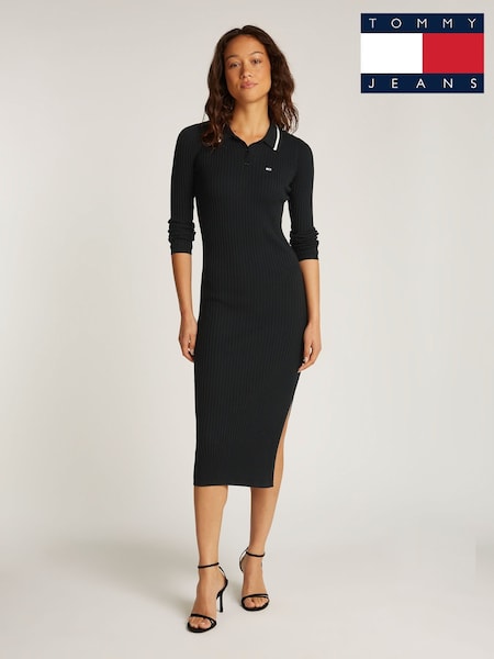Tommy Jeans Black TJW Long Sleeve Polo Midi Dress (AR9842) | €66