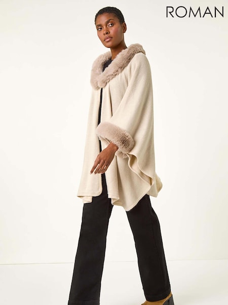 Roman Natural Faux Fur Button Up Poncho (AR9922) | 238 QAR