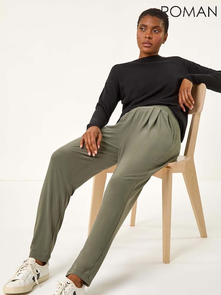 Roman Green Elastic Waist Straight Hareem Trousers (AR9929) | €46