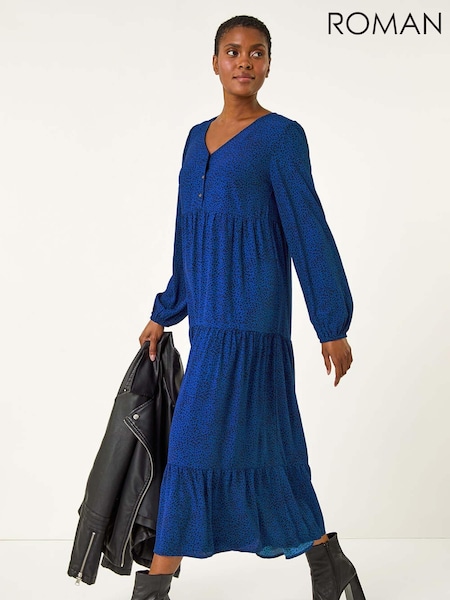 Roman Blue Spot Button Detail Smock Midi Dress (AR9937) | €58