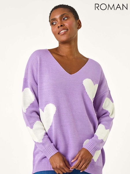 Roman Purple V-Neck Heart Detail Knit Jumper (AR9942) | €48