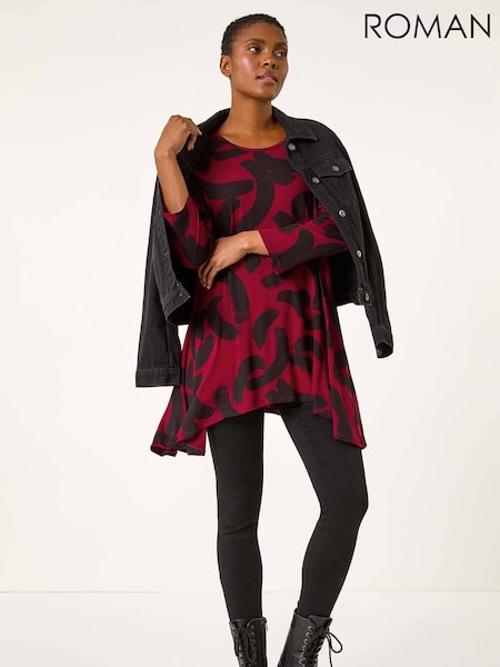 Roman Red Brush Print Hanky Hem Top (AR9945) | €40