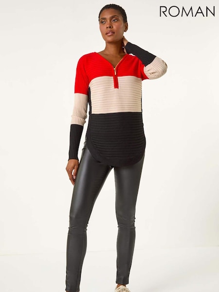 Roman Red 3 Colour Block Zip Front Knit Cardigan (AR9951) | €53