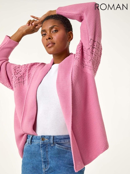 Roman Pink Edge To Edge Pointelle Knit Cardigan (AR9953) | AED291