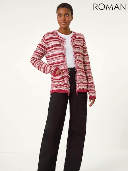 Roman Red Linear Textured Cardigan (AR9954) | 198 QAR