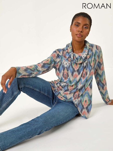 Roman Blue Cowl Neck Snit Top (AR9956) | R$ 425