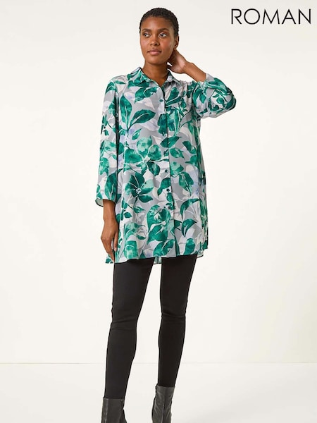 Roman Green Leaf Print Button Detail Sleeve Shirt (AR9957) | €50