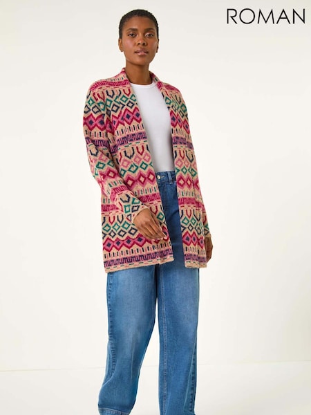 Roman Natural Geometric Pattern Knit Cardigan (AR9958) | €58