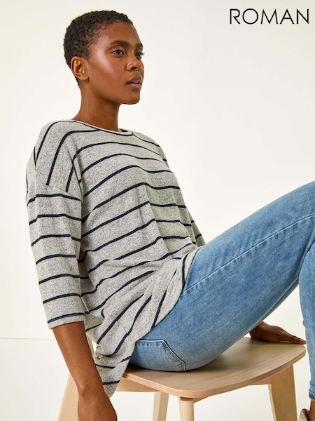 Roman Grey Stripe Jersey Snit Top (AR9964) | €40