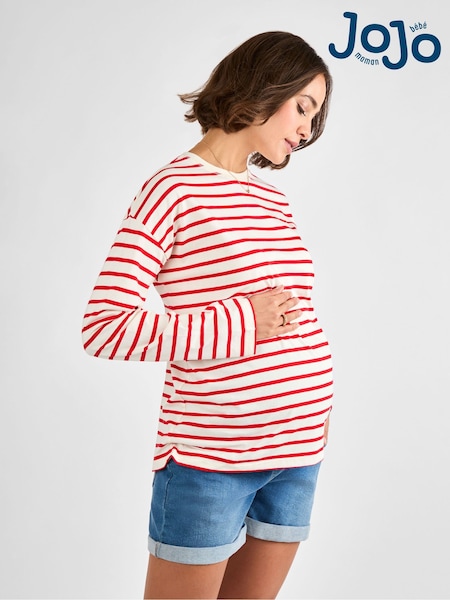 JoJo Maman Bébé Red Stripe Long Sleeve Boyfriend Maternity T-Shirt (AT0006) | €33