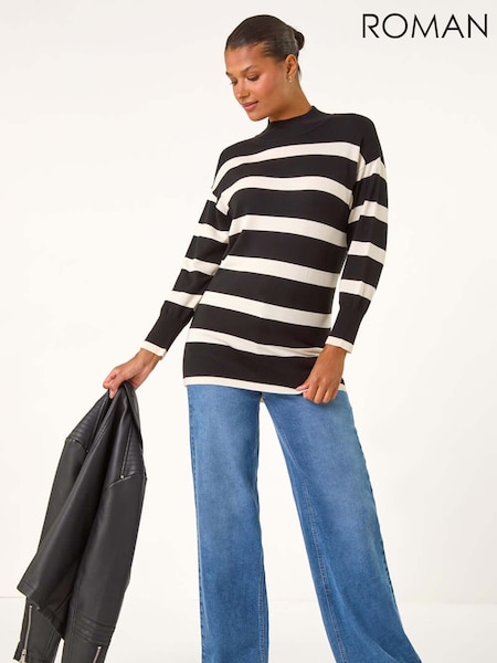 Roman Black Striped Knitted Tunic Jumper (AT0024) | AED233