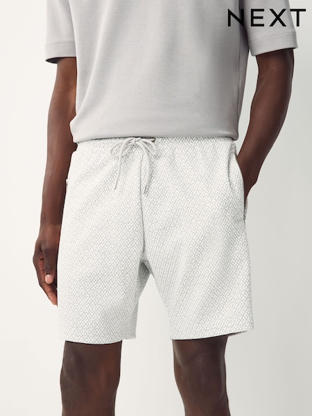 Light Grey Textured Geometric Pattern Jersey Shorts (AT0324) | €36