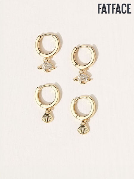 FatFace Gold Tone Seaside Huggie Hoops Earrings 2 Pack (AT0432) | €19